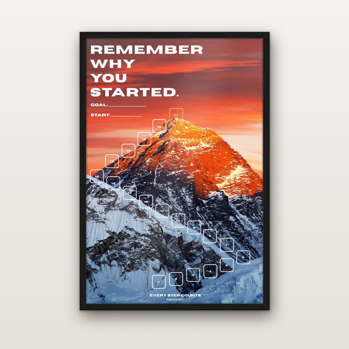POSTIVATE Mount Everest Motivationsposter 40 × 60 cm mit Rahmen