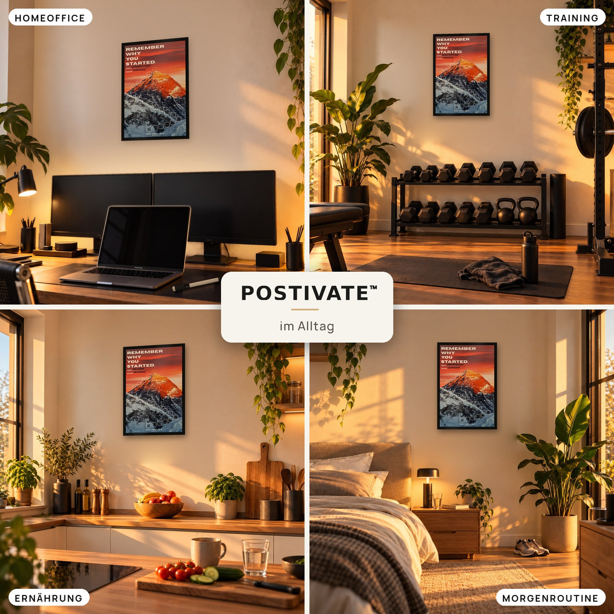 POSTIVATE Mount Everest Motivationsposter 40 × 60 cm mit Rahmen im Alltag – im Homeoffice, im Gym, in der Küche und bei der Morgenroutine