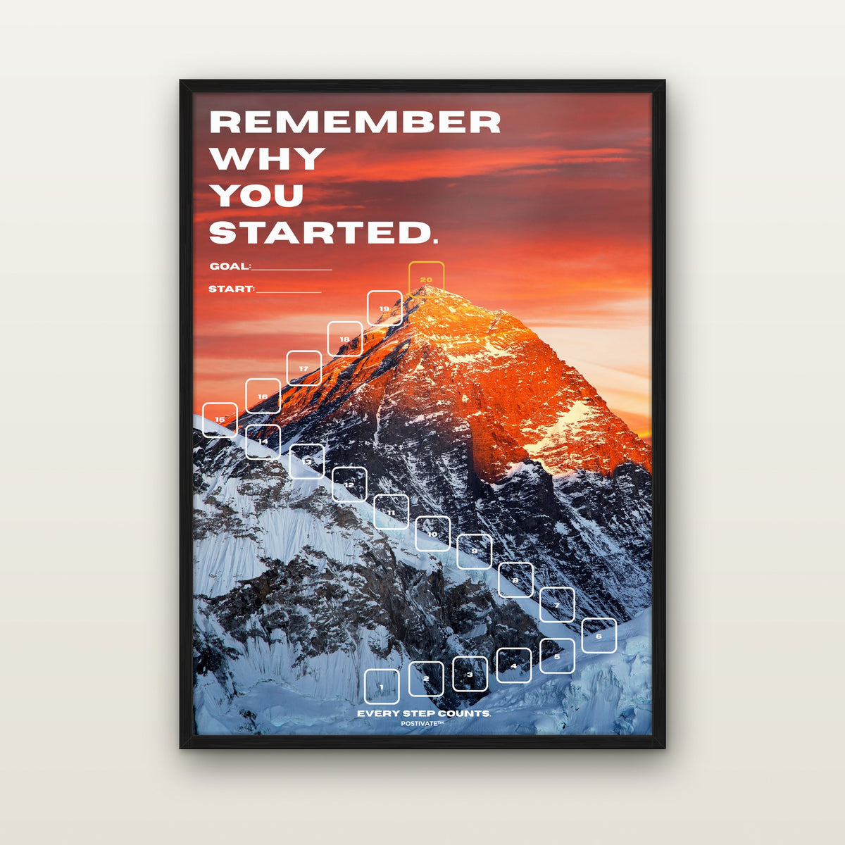 POSTIVATE Mount Everest Motivationsposter 50 × 70 cm mit Rahmen