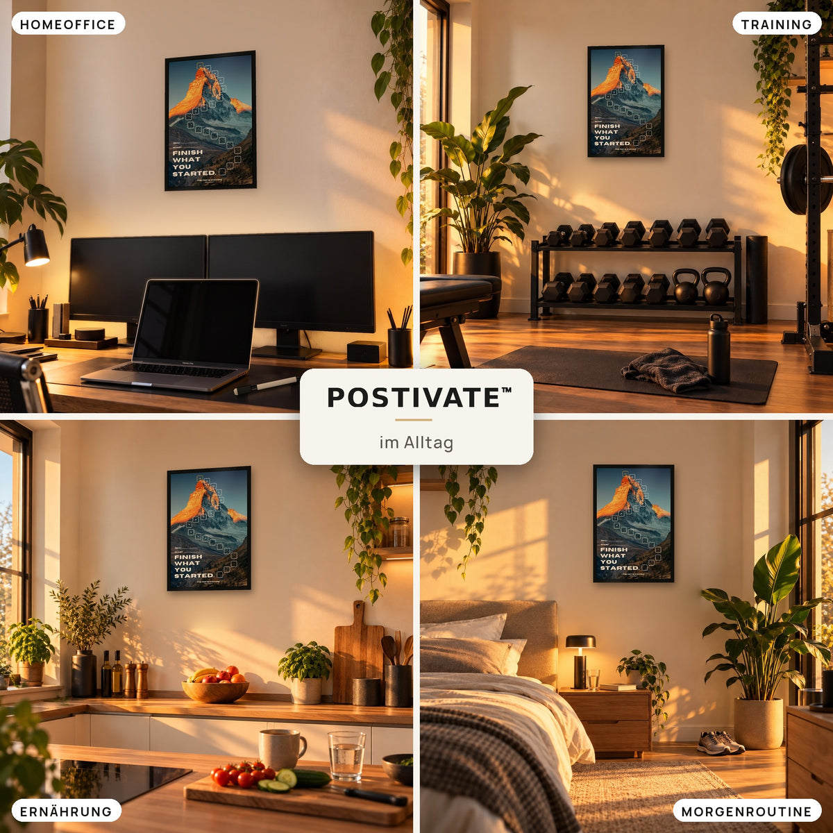 POSTIVATE Matterhorn Motivationsposter 40 × 60 cm mit Rahmen im Alltag – im Homeoffice, im Gym, in der Küche und bei der Morgenroutine