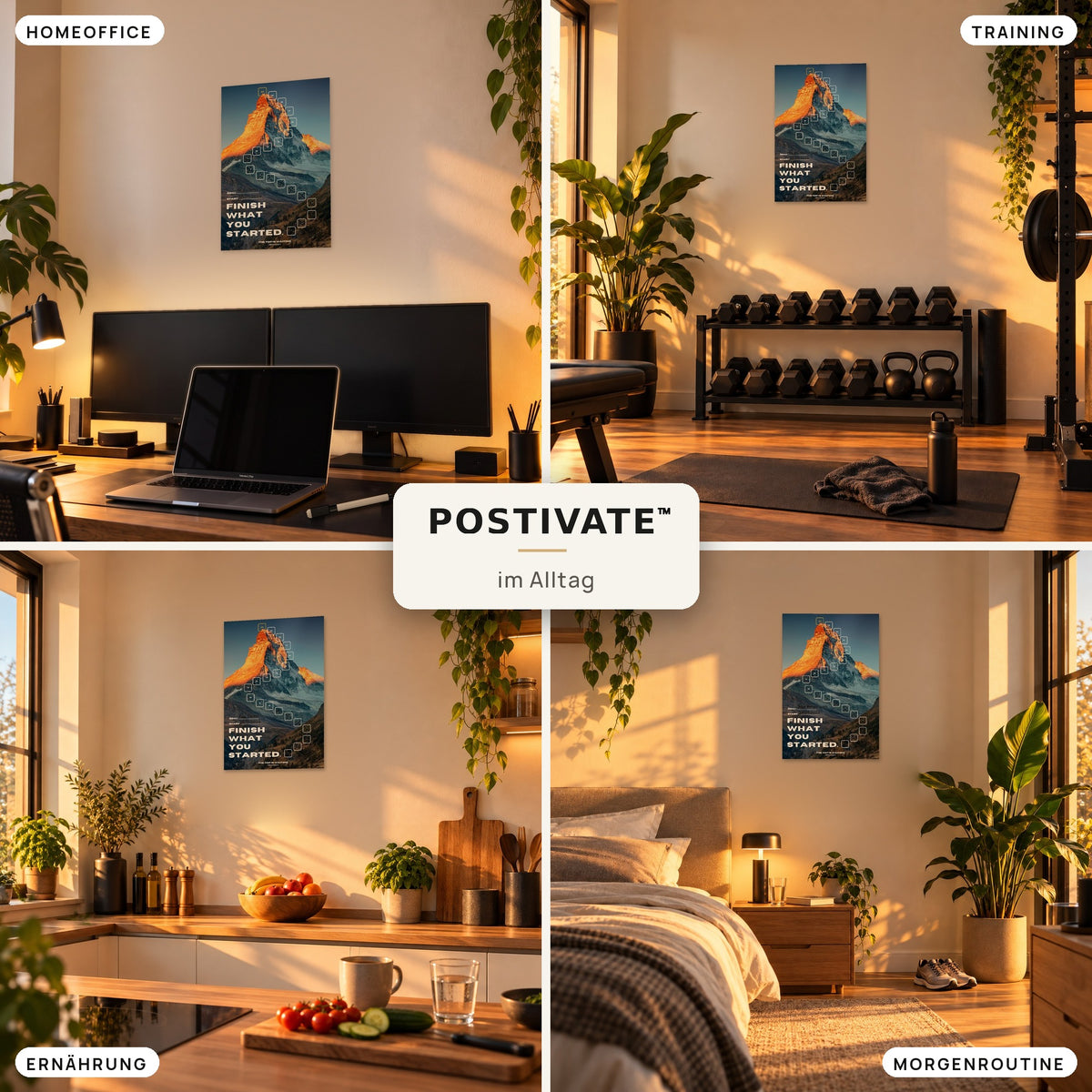 POSTIVATE Matterhorn Motivationsposter 40 × 60 cm ohne Rahmen im Alltag – im Homeoffice, im Gym, in der Küche und bei der Morgenroutine