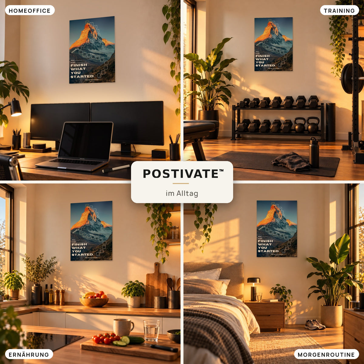 POSTIVATE Matterhorn Motivationsposter 50 × 70 cm ohne Rahmen im Alltag – im Homeoffice, im Gym, in der Küche und bei der Morgenroutine