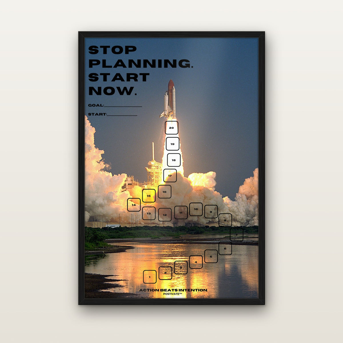 POSTIVATE Rakete Motivationsposter 40 × 60 cm mit Rahmen