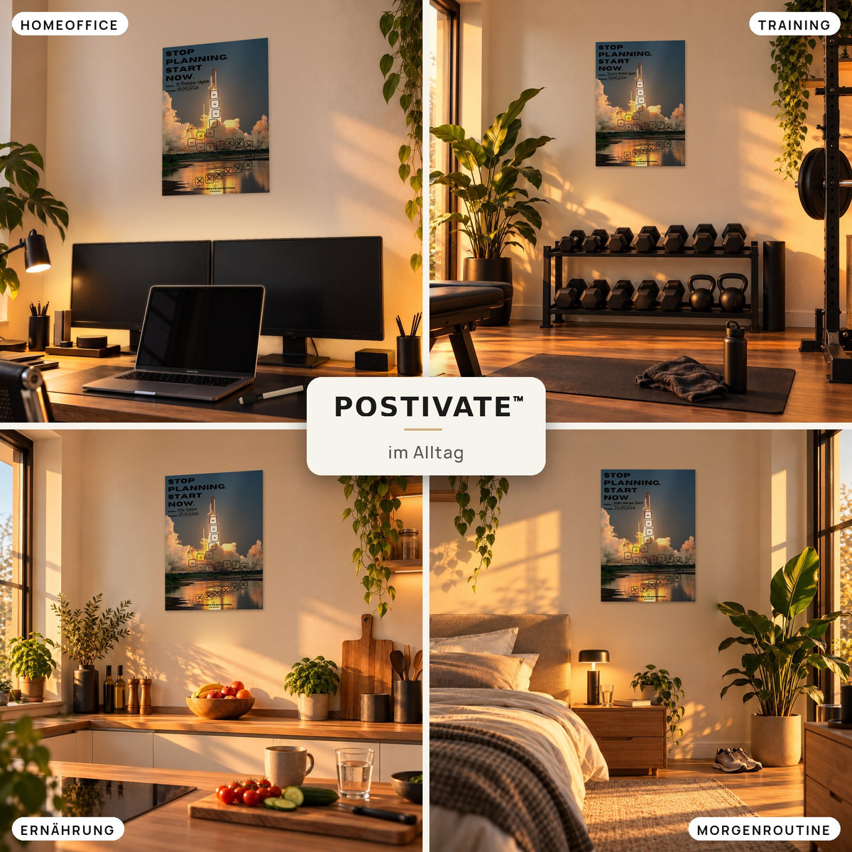 POSTIVATE Rakete Motivationsposter 50 × 70 cm ohne Rahmen im Alltag – im Homeoffice, im Gym, in der Küche und bei der Morgenroutine